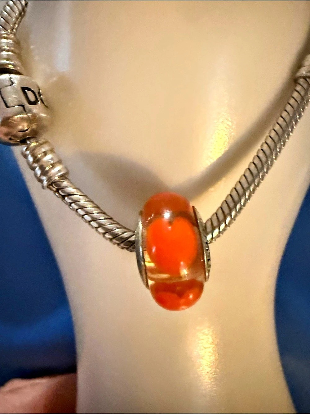 Retired PANDORA Clear Murano Glass Bead with Orange Hearts